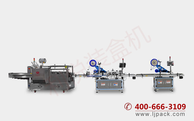 手機膜自動掛構(gòu)插盒貼標(biāo)裝盒機生產(chǎn)線整體展示