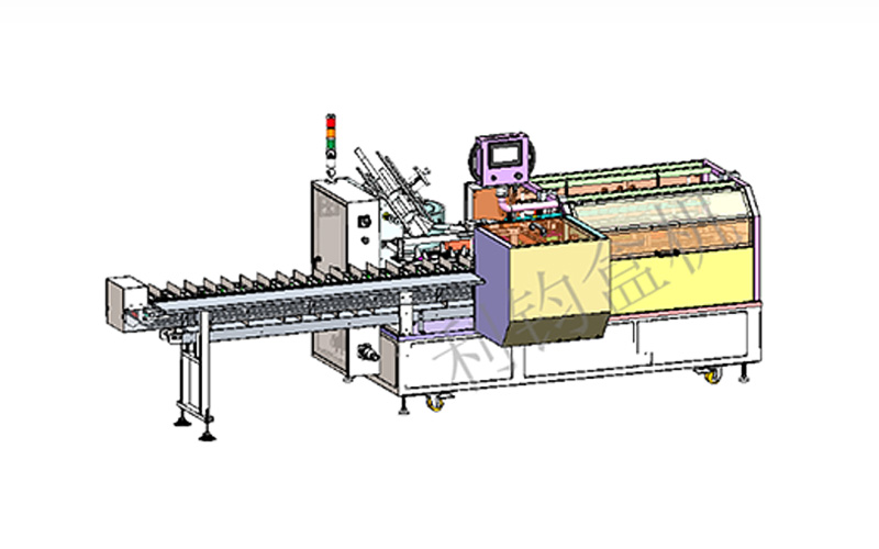 手機鋼化膜插盒掛構(gòu)貼標自動裝盒機3D圖